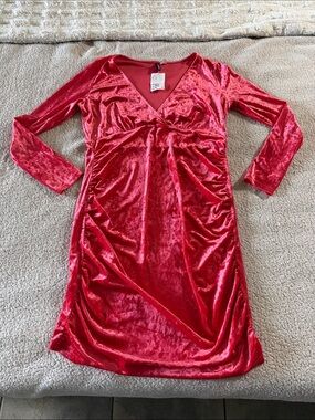 Divided Red Velvet V-Neck Long Sleeve Dress XL New